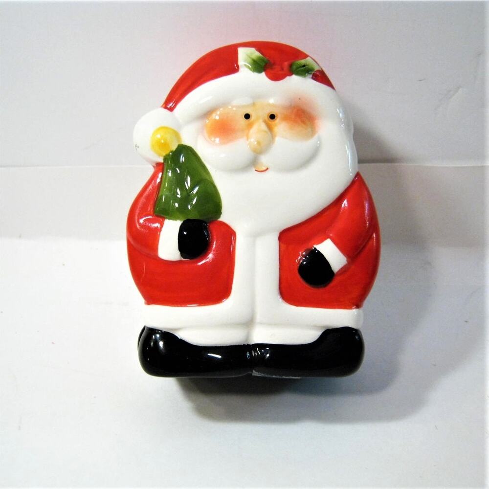 Ceramic Santa Christmas Candy Nut Dish Holiday Tabletop Container Jar 6 inch